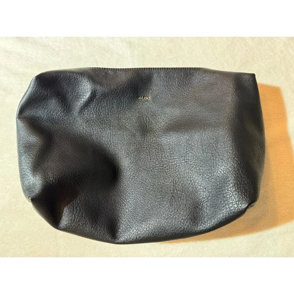 Aldo Leather Carrying Case Black Gold Zipper